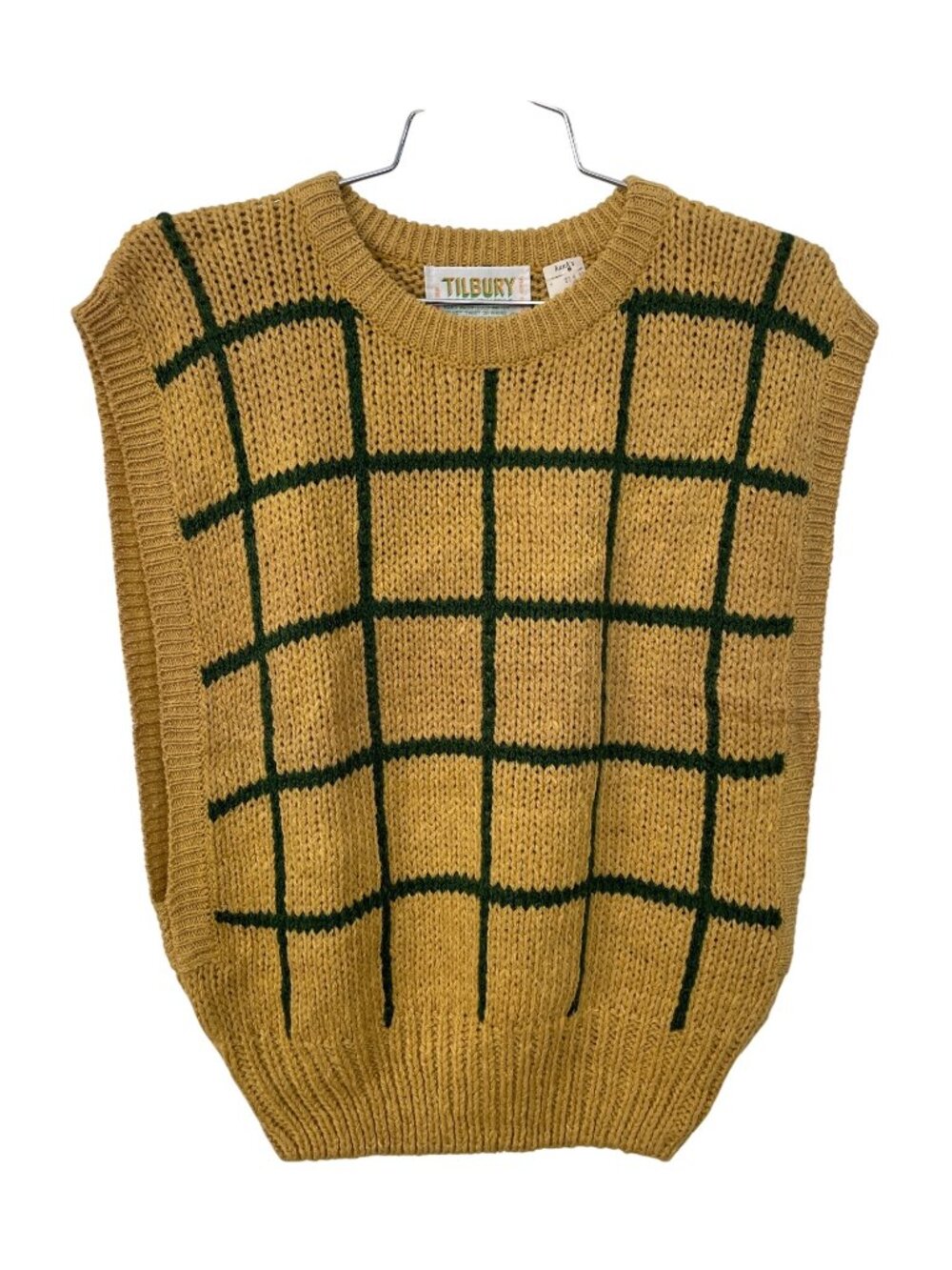 Vintage Tilbury Sweater Vest Large Crewneck Checkered Gold Green Deadstock NEW